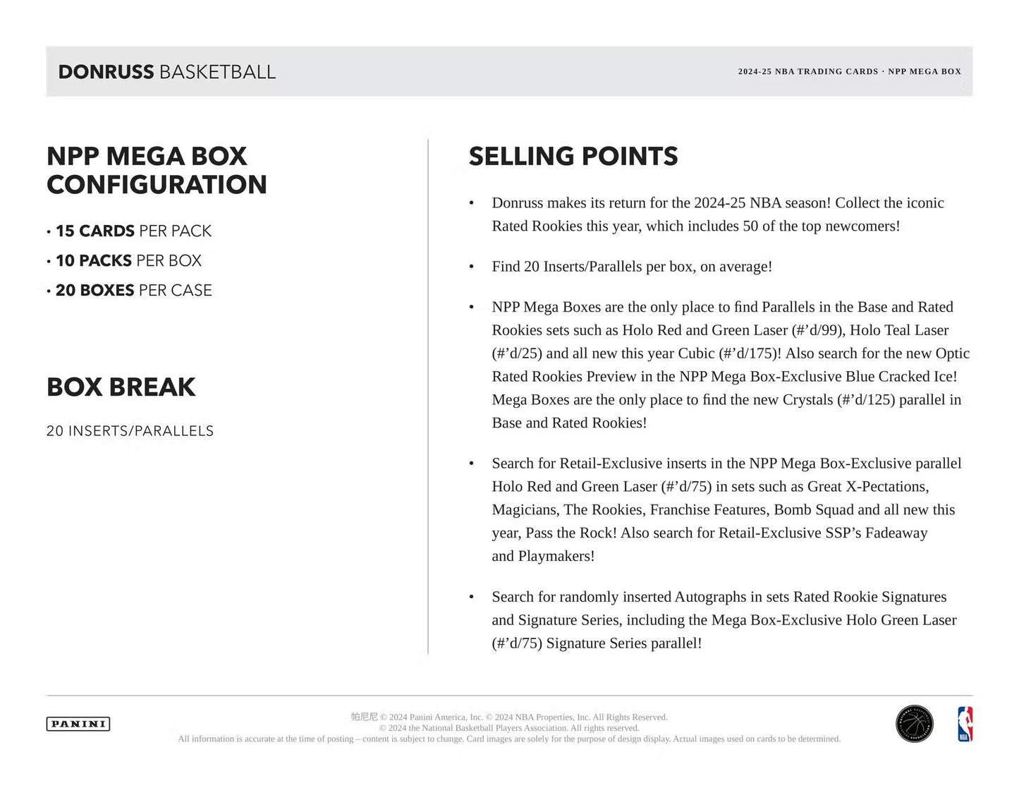 2024/25 Panini Donruss Basketball Mega Box