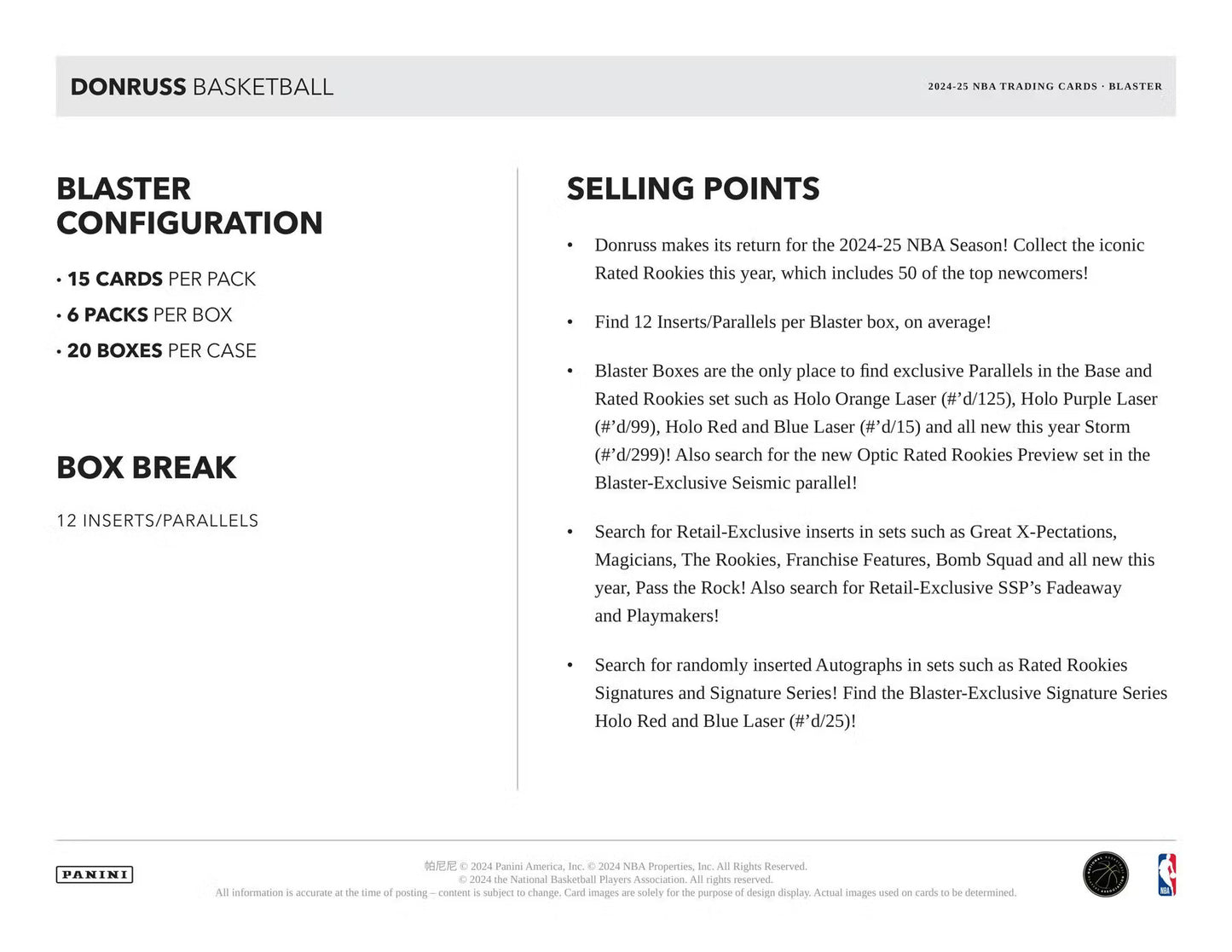2024-25 Panini Donruss Cartes Basketball NBA Blaster Box