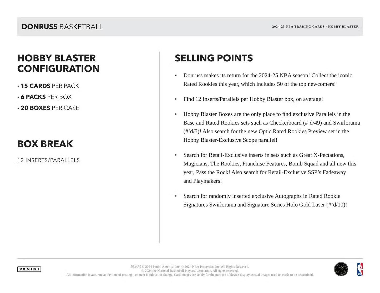 2024/25 Panini Donruss Basketball Hobby Blaster Box