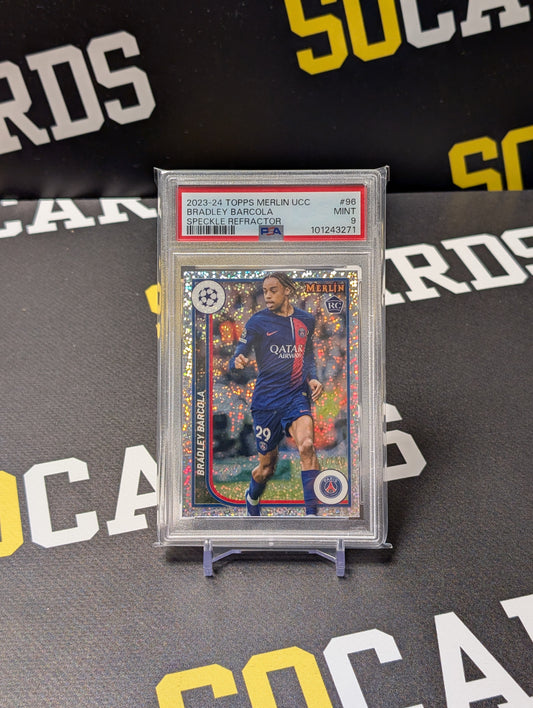2023-24 TOPPS MERLIN UEFA CLUB COMPETITIONS BRADLEY BARCOLA ROOKIE RC /150 PSA 9