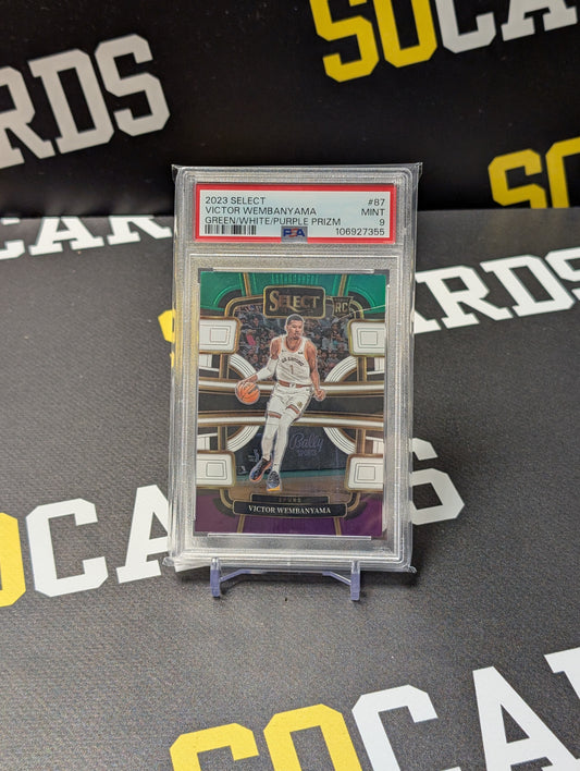 2023 PANINI SELECT GREEN/WHITE/PURPLE PRIZM #87 VICTOR WEMBANYAMA ROOKIE PSA 9