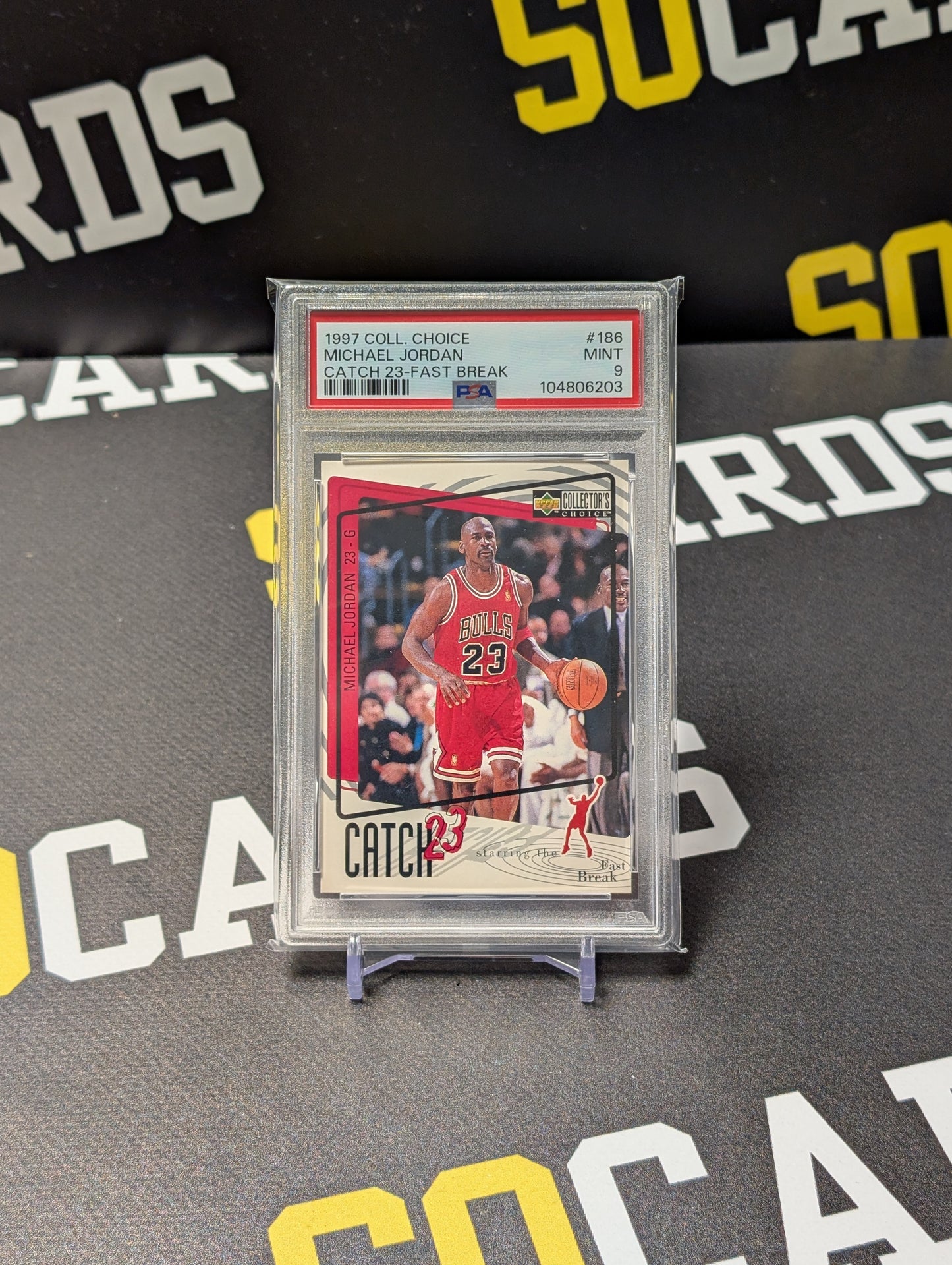 1997 COLLECTOR'S CHOICE CATCH 23-FAST BREAK #186 MICHAEL JORDAN PSA 9