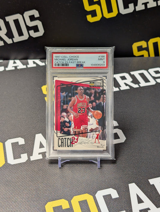 1997 COLLECTOR'S CHOICE CATCH 23-FAST BREAK #186 MICHAEL JORDAN PSA 9