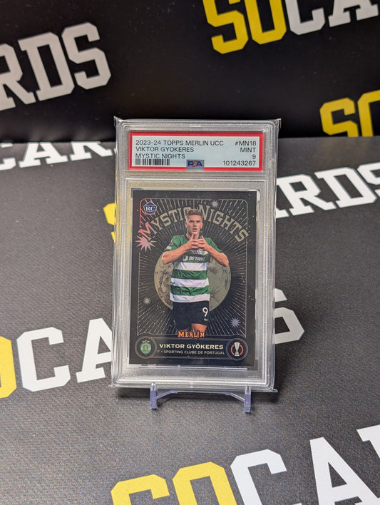 2023-24 TOPPS MERLIN UEFA CLUB COMPETITION MYSTIC NIGHT VIKTOR GYOKERES RC PSA 9